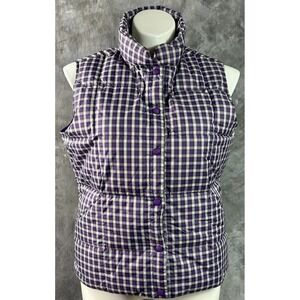 Lands End Purple Plaid Snap Close Down Filled Vest sz L (15943)